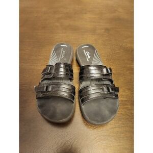 Cloudsteppers by Clarks Breeze Piper Women's Black Leather Slide Sandal Size 8‎